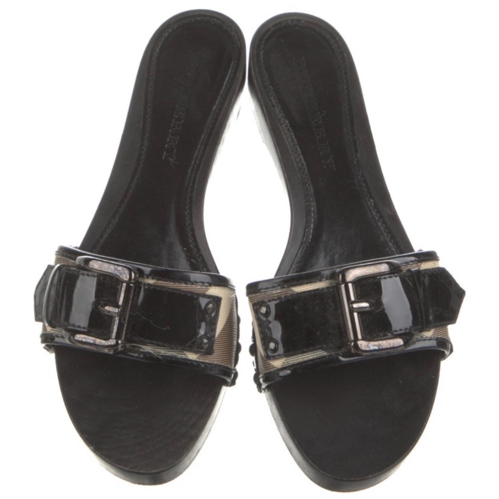 Burberry Patent Leather Plaid Print Slides IT 37